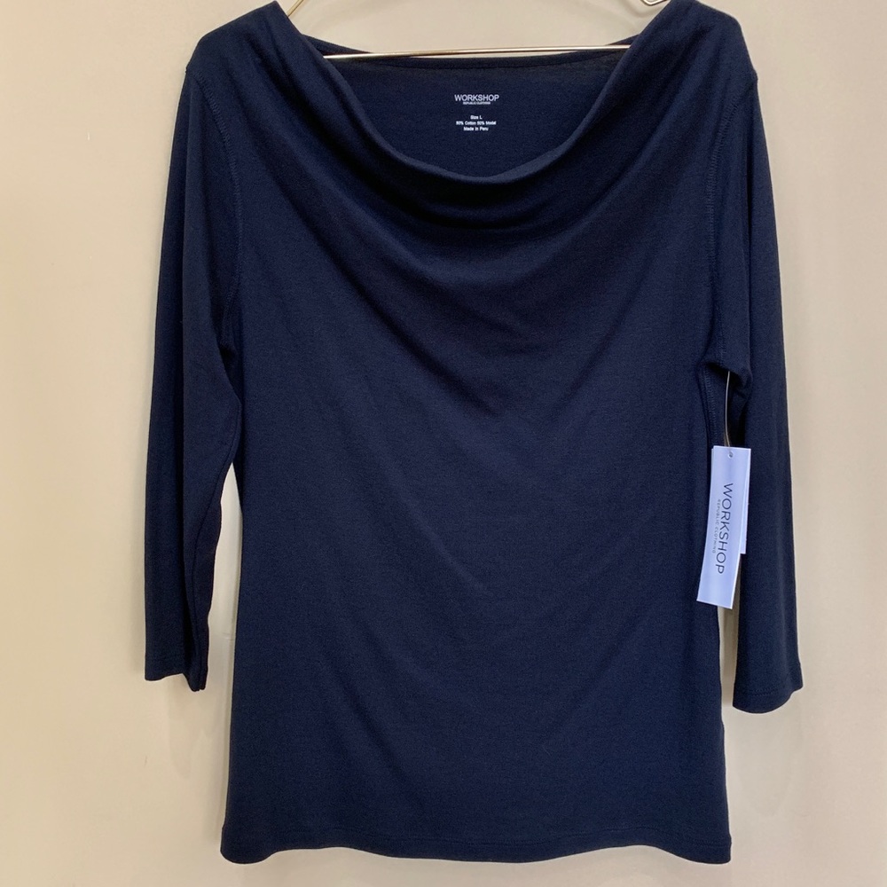 NWT Navy Cowlneck top
